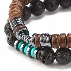2Pcs 2 Style Natural Coconut & Gemstone Stretch Bracelets Set&nbsp;BJEW-JB07938
