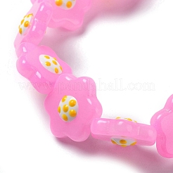 ガラスビーズ連売り  手描きのビーズ  エナメル  花  ピンク  18x19.5~20x7.5~8mm  穴：1.4mm  約20個/連  13.11''（33.3センチメートル）&nbsp;LAMP-R145-01B