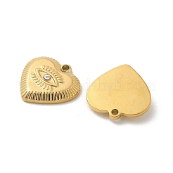 304ステンレスペンダント  ラインストーン付き  ゴールドカラー  アイチャーム  ハート  16x16x3.5mm  穴：1.6mm&nbsp;STAS-I322-32G-07