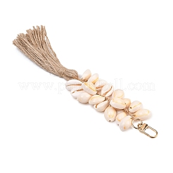 Natural Shell & Jute Cord Tassels Pendant Decoration&nbsp;HJEW-JM03149
