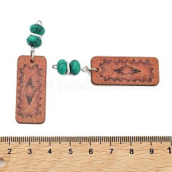 天然ターコイズとポプラ材の大きなペンダント  長方形チャーム  54.5x14.8x7.8mm  穴：1.8mm&nbsp;FIND-Z048-02