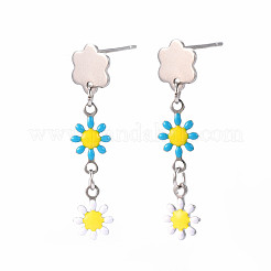 Enamel Flower Long Dangle Stud Earrings&nbsp;EJEW-N049-04A