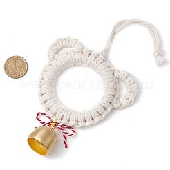 Wood & Cotton Thread Bear Head Pendant Decorations&nbsp;HJEW-TA00303