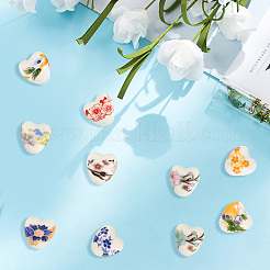 花柄プリントの磁器ビーズ 60色 10個  花柄のセラミックビーズ  花柄とハート  ミックスカラー  12x12x9mm  穴：2mm  6個/カラー&nbsp;PORC-PA0001-02
