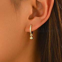 Brass Micro Pave Cubic Zirconia Round Bead Hoop Dangle Earrings for Women&nbsp;XY9518