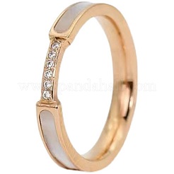 304 Stainless Steel & Clear Cubic Zirconia & Natural Shell Finger Rings for Women&nbsp;WG9332E-01