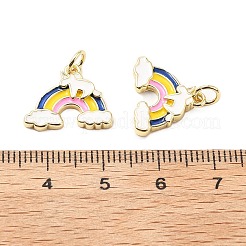 真鍮製エナメルチャーム  丸カン付き  ラックめっき  18KGP本金メッキ  鉛フリー＆カドミウムフリー  長持ちメッキ  レインボー  13.5x16x2mm  穴：3.3mm&nbsp;KK-L237-028G-03