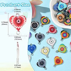 44個22色合金エナメルコネクタチャーム  花柄プリントのハートリンク  プラチナ  ミックスカラー  20x16.5x1.7mm  穴：1.6mm  2個/カラー&nbsp;ENAM-CJ0006-64
