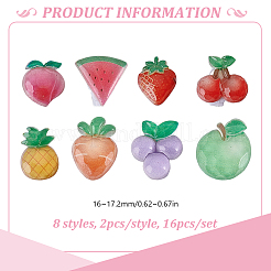 16Pcs 8 Styles Fruits Resin & Plastic Shoelace Buckle Clips&nbsp;HJEW-HY00149