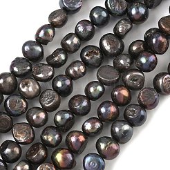 天然養殖淡水パールビーズ連売り  研磨両側  ブラック  8mm  穴：0.8mm  約45個/連  15.75''（40センチメートル）&nbsp;LS-PEAR-P250214-S