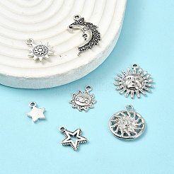 48 個 24 スタイルのチベットスタイル合金ペンダント太陽/星/月  ミックスカラー  7~28.5x5~23x2mm  穴：1~2mm  2個/スタイル&nbsp;DIY-YW0008-84