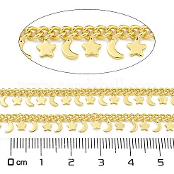 真鍮リンクチェーン  ハンダ付け  スプールで  カドミウムフリー＆鉛フリー  月＆星  18KGP本金メッキ  6~6.5mm&nbsp;AJEW-Z028-05B