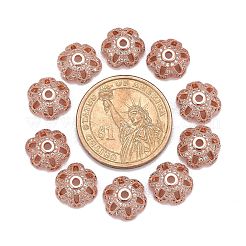 環境に優しい6枚の花びらの花真鍮マイクロパヴェキュービックジルコニアビーズキャップ  鉛フリーとニッケルフリー  ローズゴールド  11x4mm  穴：2mm&nbsp;LS-ZIRC-M098-01RG-FF
