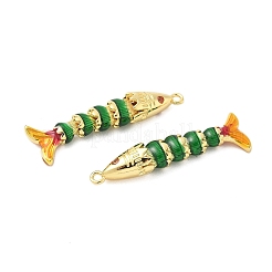 真鍮マイクロパヴェキュービックジルコニアエナメルペンダント  魚  18KGP本金メッキ  グリーン  38x11.5x6.5mm  穴：1.6mm&nbsp;KK-G539-02G-03