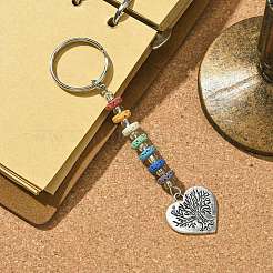 Chakra Natural Lava Rock & Alloy Tree of Life Pendant Keychain&nbsp;KEYC-JKC00644-02