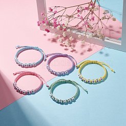 言葉永遠に編みこみのビーズブレスレット  女性のための調節可能なラッキーブレスレット  ミックスカラー  内径：2-3/8~3 1/8インチ（6~8.4cm）&nbsp;BJEW-JB07602