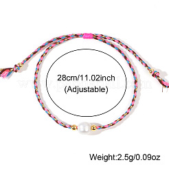 天然淡水真珠ビーズ編みビーズブレスレット  女性用コットンコード編みブレスレット  濃いピンク  内径：11インチ（28cm）&nbsp;LS-JH8725-1