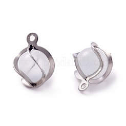 キャッツアイペンダント  304ステンレススチール製金具付き  ラウンド  ステンレス鋼色  13x8.5x7.5mm  穴：1.2mm&nbsp;STAS-I670-06B-P