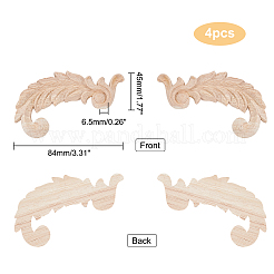 4Pcs Feather Rubber Wooden Carved Decor Applique&nbsp;WOOD-FH0001-83