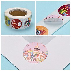 粘着紙ステッカー  ギフトタグ  パーティーのために  装飾的なプレゼント  お誕生日おめでとうテーマ  ラウンド  カラフル  言葉  25mm  500PCS /ロール&nbsp;LS-DIY-K027-D10