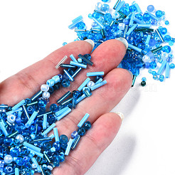 ガラスシードビーズ  混合スタイル  混合図形  ドジャーブルー  1~27x2~4mm  穴：0.7~1mm  約450g /ポンド&nbsp;SEED-S059-004