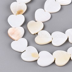 天然淡水シェルビーズ連売り  ハート  貝殻色  12.5x13x3mm  穴：1mm  約30個/連  13.78インチ（35cm）&nbsp;SHEL-S276-87