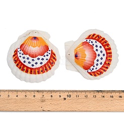 プリントされた天然貝殻の大きなペンダント  シェルシェイプチャーム  オレンジ  58~65x61~64.5x5~8mm  穴：1.2mm&nbsp;SH-CBA93AD-19C