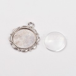 Flower Alloy Pendant Cabochon Settings and Half Round/Dome Clear Glass Cabochons&nbsp;DIY-X0221-AS-FF