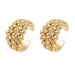C-Shaped with Round Brass Micro Pave Clear Cubic Zirconia Cuff Earrings&nbsp;EJEW-L316-01G-02