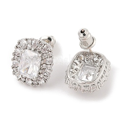 Brass Pave Cubic Zirconia Rectangle Stud Earrings for Women&nbsp;EJEW-I304-20P-03