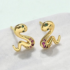 スネーク真鍮マイクロパヴェキュービックジルコニアスタッドピアス  カドミウムフリー＆鉛フリー  ラックめっき  長持ちメッキ  ゴールドカラー  11x9mm&nbsp;EJEW-D318-11G