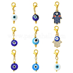 18 個 9 スタイルナザールボンジュウ合金エナメル & 手作りランプワークペンダント装飾  亜鉛合金カニカン付き  ミックスカラー  31~34mm  2個/スタイル&nbsp;HJEW-CJ00018