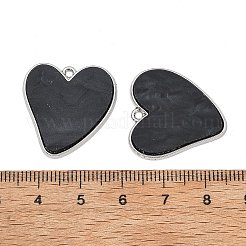 バレンタインデー用合金とアクリルパーツ  ハートチャーム  ブラック  プラチナ  24x23x3.5mm  穴：1.6mm&nbsp;AC-E003-11A-P02