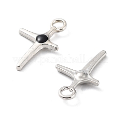 合金エナメルチャーム  カドミウムフリー＆鉛フリー  プラチナ  クロスチャーム  ブラック  16x10x2mm  穴：1.8mm&nbsp;FIND-B028-14P