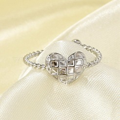 女性用ハート 304 ステンレススチール オープンカフリング  ステンレス鋼色  ハート：8.5x10mm  内径: 調節可能&nbsp;RJEW-G338-07P