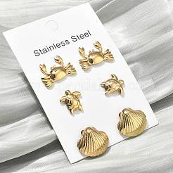 304ステンレススチールスタッドピアス3組  イオンプレーティング（ip）  海洋のテーマ  18KGP本金メッキ  14.5x16mm&nbsp;EJEW-D353-03G-02