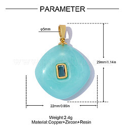 Brass Micro Pave Dark Turquoise Cubic Zirconia Pendants&nbsp;CU-OY001-60G