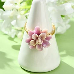 合成貝殻染めの指輪  花  環境に優しい銅線付き  ゴールドカラー  19mm&nbsp;RJEW-JR01057