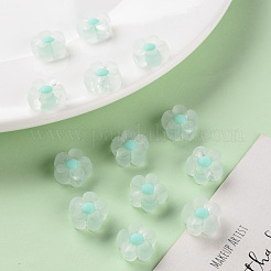 透明なアクリルビーズ  艶消し  二層ビーズ  花  アクアマリン  12x12.5x6mm  穴：2.5mm&nbsp;X-TACR-S152-06C-SS2111