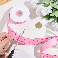 1 Roll Single Face Printed Strawberry/Flower Pattern Polyseter Ribbons&nbsp;DIY-CY0002-17B