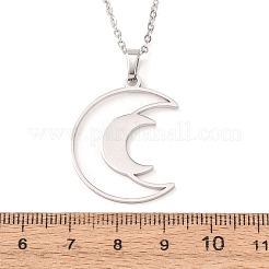 304 Stainless Steel Double Hollow Moon Pendant Cable Chain Necklaces for Men Women&nbsp;NJEW-K308-01E-P