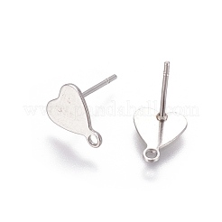 201 ステンレススチールスタッドピアス金具  304ステンレスピン  カン付き  ハート  ステンレス鋼色  10x8mm  穴：1.5mm  ピン：0.7mm&nbsp;STAS-E464-02P