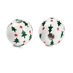 Christmas Printed Schima Wood European Beads&nbsp;WOOD-G024-02C