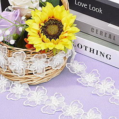 3ヤード刺繍花ポリエステルレーストリム  模造真珠ビーズ  縫製装飾工芸品  ホワイト  2-3/8インチ（60mm）&nbsp;OCOR-GF0002-53