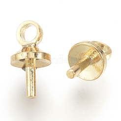 真鍮ヒートンキャップペンダント  ハーフドリルビーズ用  ニッケルフリー  18KGP本金メッキ  8x4mm  穴：1.5mm  ピン：1mm&nbsp;X-KK-Q675-90