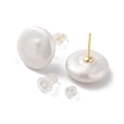 女性用フラットラウンド天然真珠スタッドピアス  スターリングシルバーピンと  18KGP本金メッキ  14mm&nbsp;EJEW-E303-23G