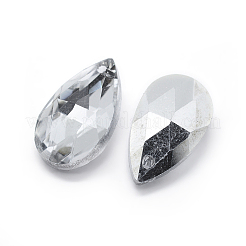 カット加工ガラスペンダント  ティアドロップ  透明  22x13x8.5mm  穴：1mm&nbsp;X-GLAA-F069-L-B03