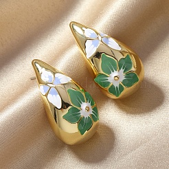 Elegant Teardrop with Flower Pattern Alloy Stud Earrings&nbsp;HV4164-3