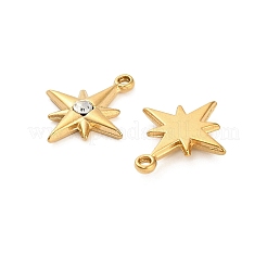 304ステンレススチールラインストーンペンダント  イオンプレーティング（ip）  スターのチャーム  18KGP本金メッキ  21x17.5x3.5mm  穴：1.6mm&nbsp;STAS-U047-24G