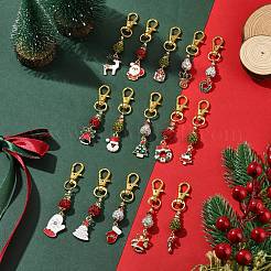 15個 15スタイル クリスマス合金エナメルペンダントデコレーション  バッグの飾りに使えるポリマー粘土のラインストーンと回転留め具のチャーム  ミックスカラー  76~82mm  1個/スタイル&nbsp;HJEW-JM02205